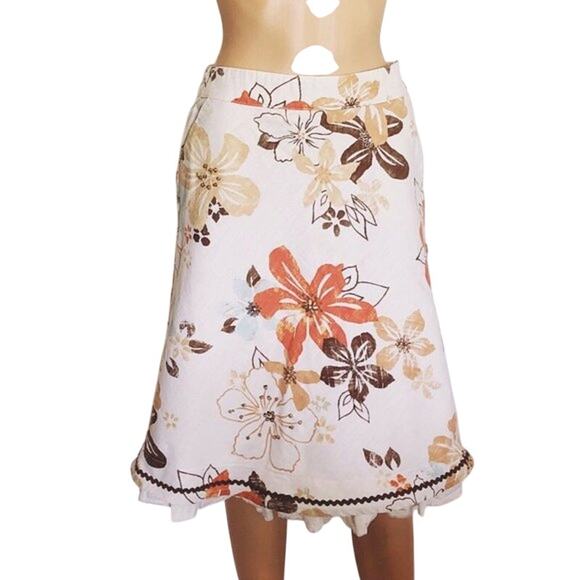 J. Jill Skirt Women’s sz 4P With Pockets Linen A-line Beaded Floral Classic - Picture 4 of 8